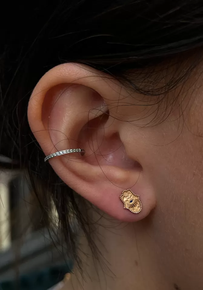 Kismet By Milka Boucle D'Oreille Hamsa Main Saphir Et Or Rose Sale