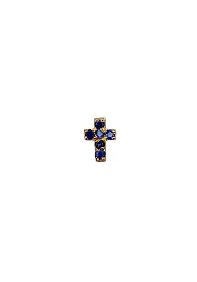 Feidt Boucle D'Oreille Mini Croix Saphirs Bleus Shop