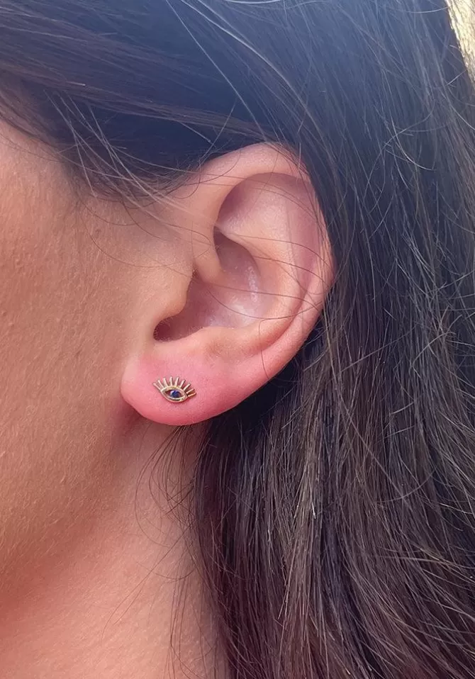 Kismet By Milka Boucle D'Oreille Puce Evil Eye Or Rose Et Saphir Best