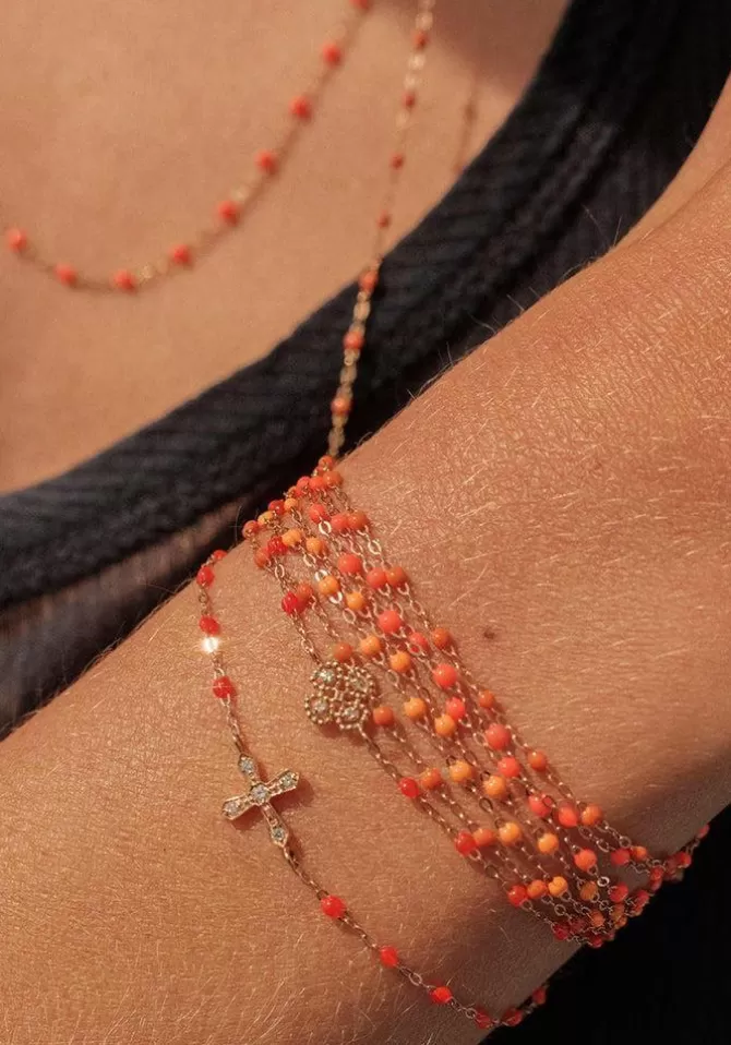 Gigi Clozeau Bracelet Classique Gigi Or Rose Et Résines Orange Fluo 17cm Fashion