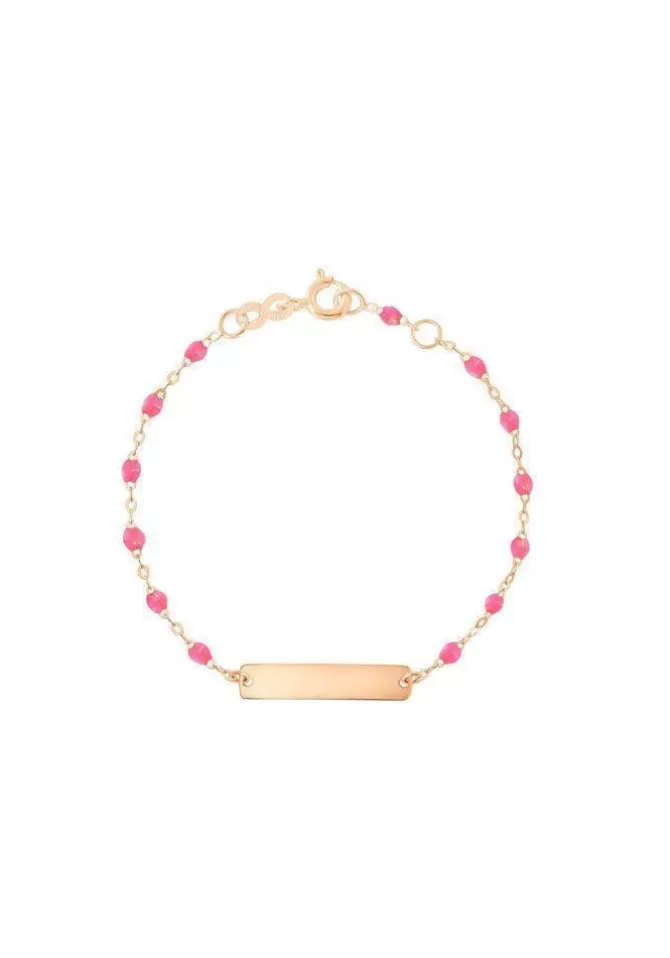 Gigi Clozeau Bracelet Enfant Little Gigi Plaque Rectangle Résine Rose Fluo Or Rose 13cm Cheap