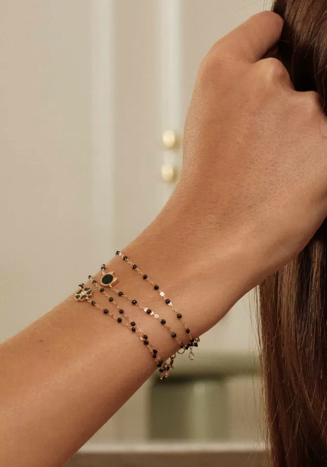 Gigi Clozeau Bracelet Fleur Or Rose Diamant Et Résines Noir 17cm Cheap