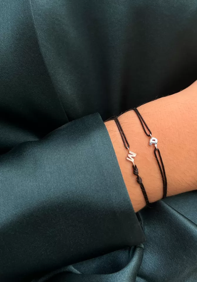 Kismet By Milka Bracelet Initiale Or Blanc Sur Cordon Noir New