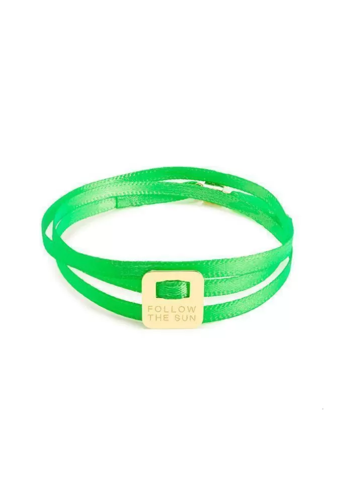 La Môme Bijou Bracelet Instagrigri Plaqué Or Ou Argent Ruban Fluo Follow The Sun Vert/Doré Best Sale