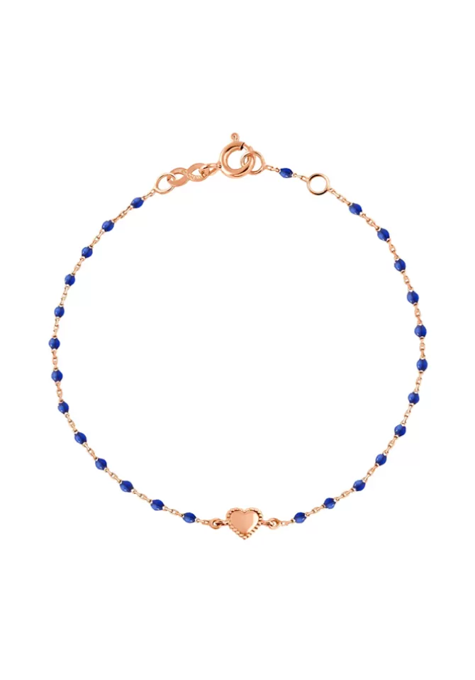 Gigi Clozeau Bracelet Lucky Coeur Or Rose Et Résines Bleu Prusse 17cm Flash Sale