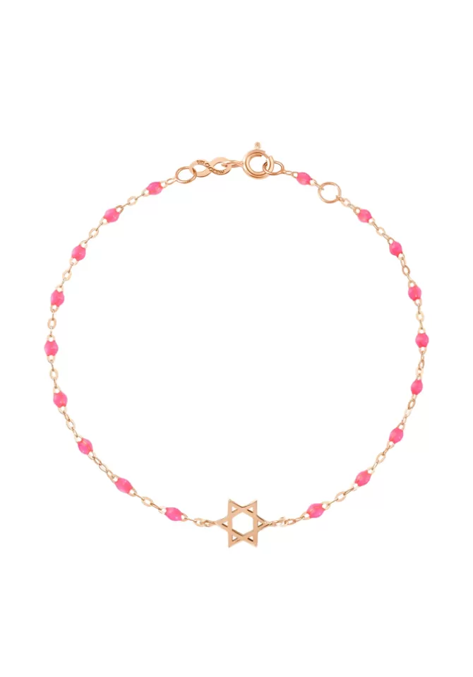Gigi Clozeau Bracelet Étoile De David Or Rose Et Résines Rose Fluo 17cm New