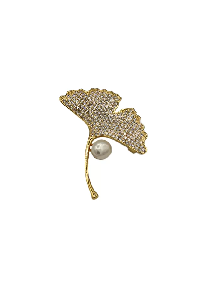 Blush Sélection Bijoux Broche Feuille De Ginkgo Blanche Cheap