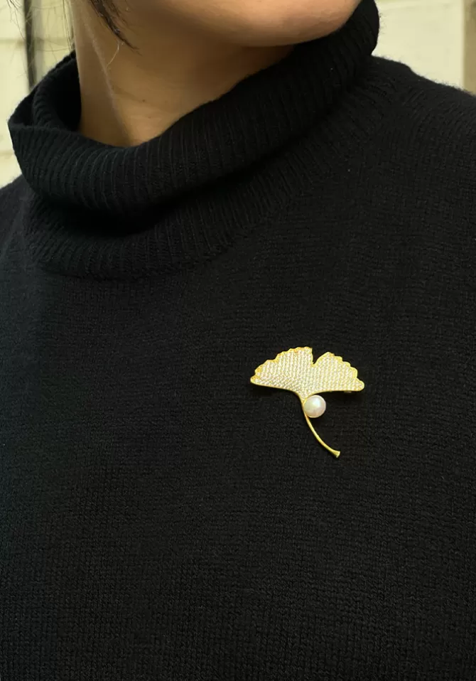 Blush Sélection Bijoux Broche Feuille De Ginkgo Blanche Cheap