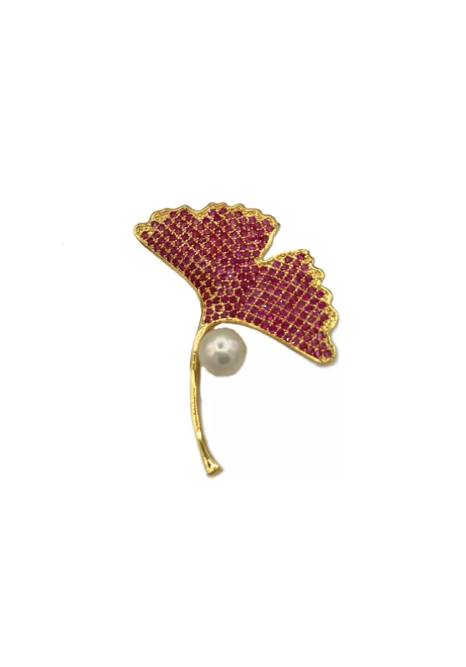 Blush Sélection Bijoux Broche Feuille De Ginkgo Rose Best