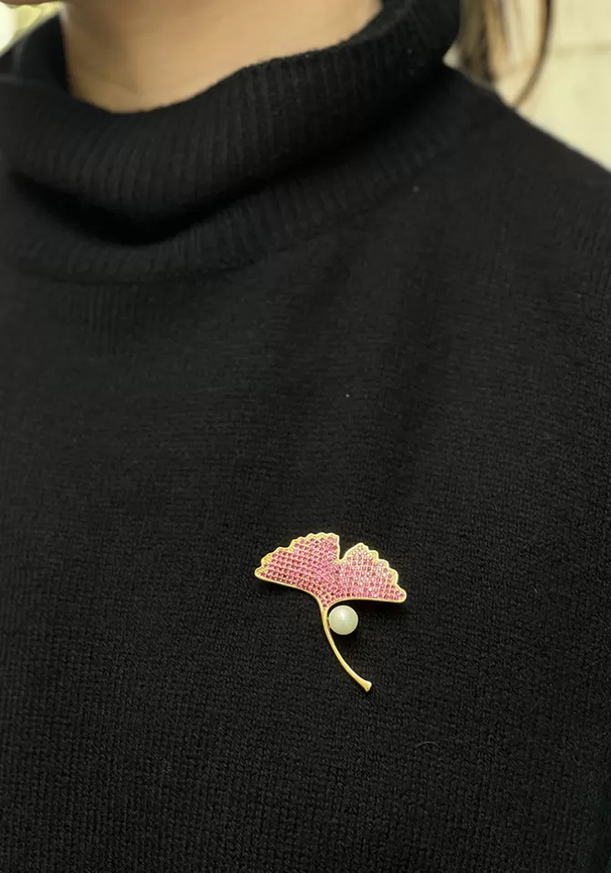 Blush Sélection Bijoux Broche Feuille De Ginkgo Rose Best