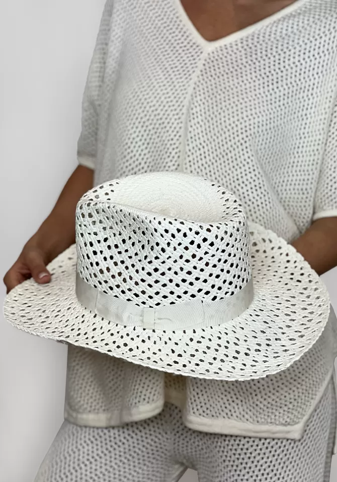 Blush Sélection Accessoires Chapeau Panama Paille Naturelle Blanc Fashion