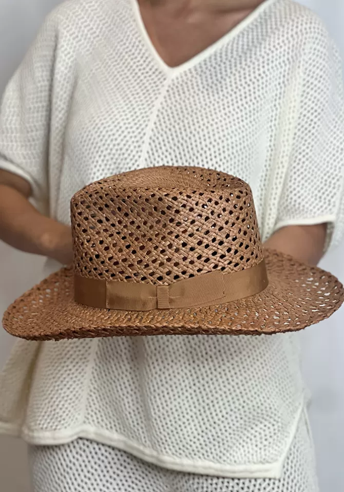 Blush Sélection Accessoires Chapeau Panama Paille Naturelle Camel Cheap