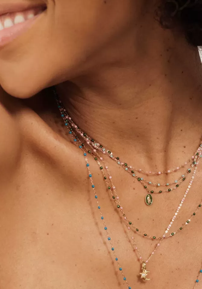 Gigi Clozeau Collier Classique Gigi Or Rose Et Résines Bleu Glacier 42cm Discount