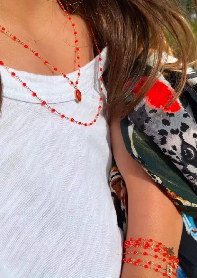 Gigi Clozeau Collier Classique Gigi Or Rose Et Résines Corail 42cm Fashion