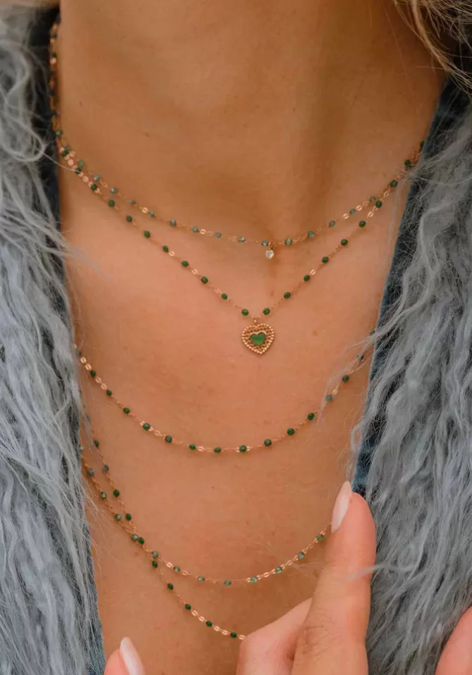 Gigi Clozeau Collier Classique Gigi Or Rose Et Résines Emeraude 45cm Sale