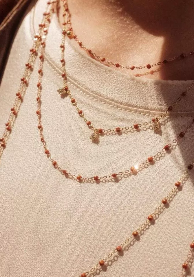 Gigi Clozeau Collier Classique Gigi Or Rose Et Résines Fauve 42cm Outlet