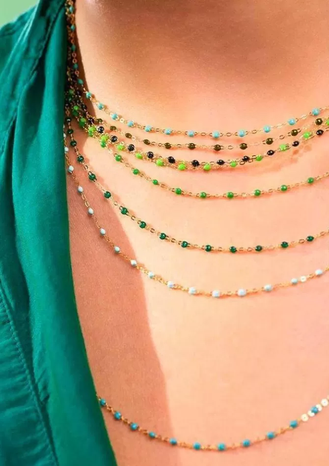 Gigi Clozeau Collier Classique Gigi Or Rose Et Résines Émeraude 42cm Flash Sale