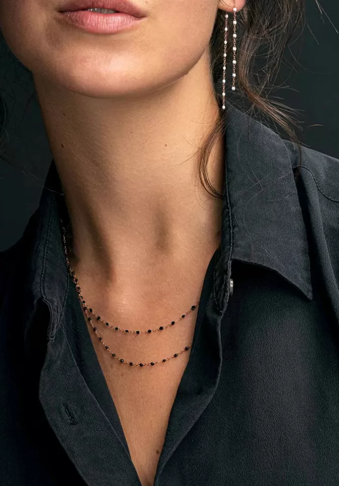 Gigi Clozeau Collier Classique Gigi Or Rose Et Résines Noir 50cm New