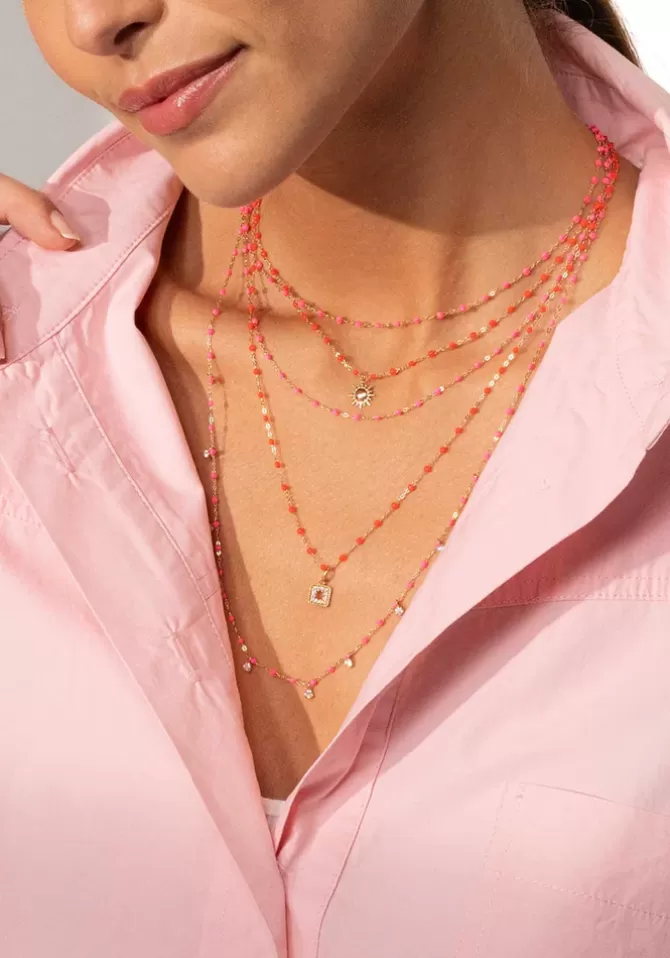 Gigi Clozeau Collier Classique Gigi Or Rose Et Résines Rose Fluo 42cm Cheap