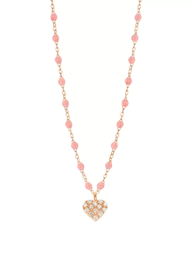 Gigi Clozeau Collier Coeur In Love Or Rose Diamants Et Résines Blush 42cm New