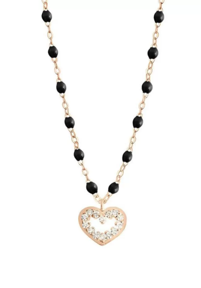 Gigi Clozeau Collier Coeur Suprême Or Rose Diamants Et Résines Noir 42cm Online