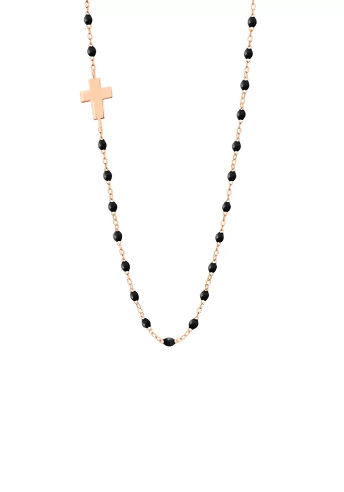 Gigi Clozeau Collier Croix Côté Or Rose Et Résine Noire 42cm Sale