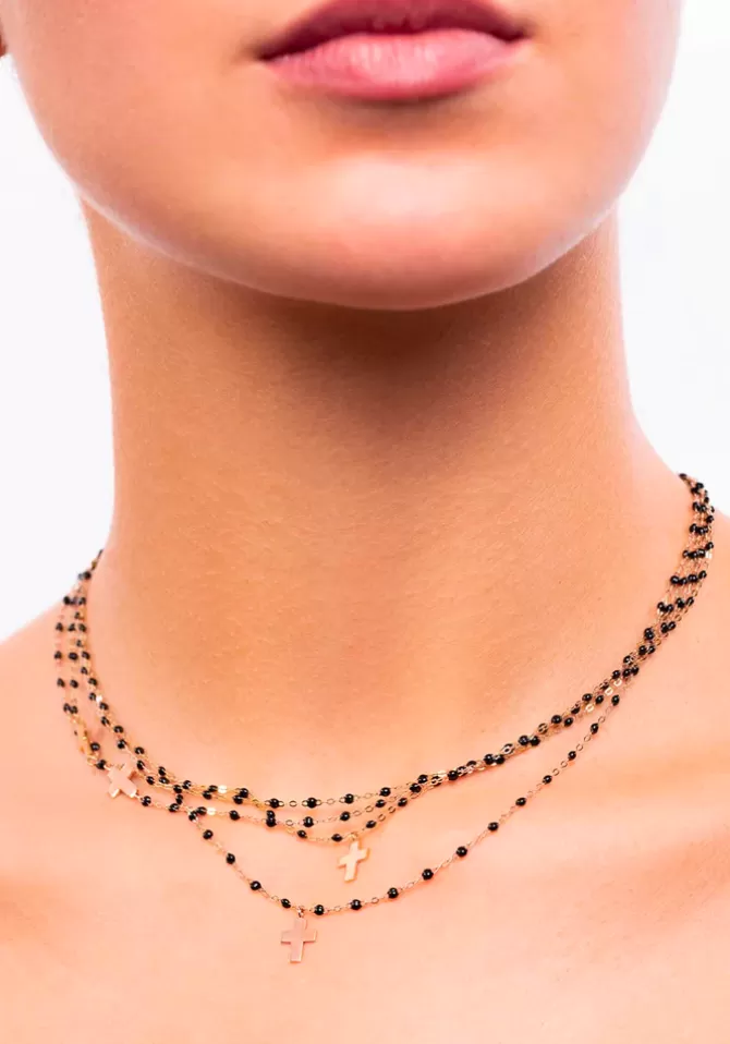 Gigi Clozeau Collier Croix Côté Or Rose Et Résine Noire 42cm Sale