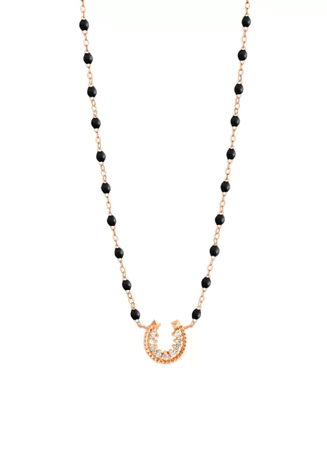 Gigi Clozeau Collier Fer A Cheval Or Rose Diamant Et Résines Noir 42cm Store