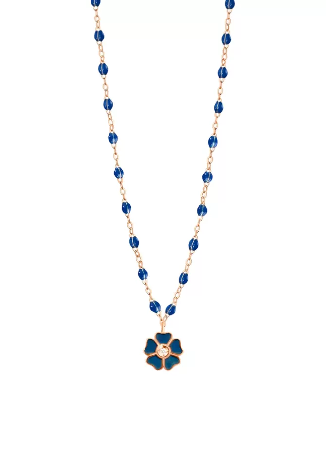 Gigi Clozeau Collier Fleur Or Rose Diamant Et Résines Bleu De Prusse 42cm Online