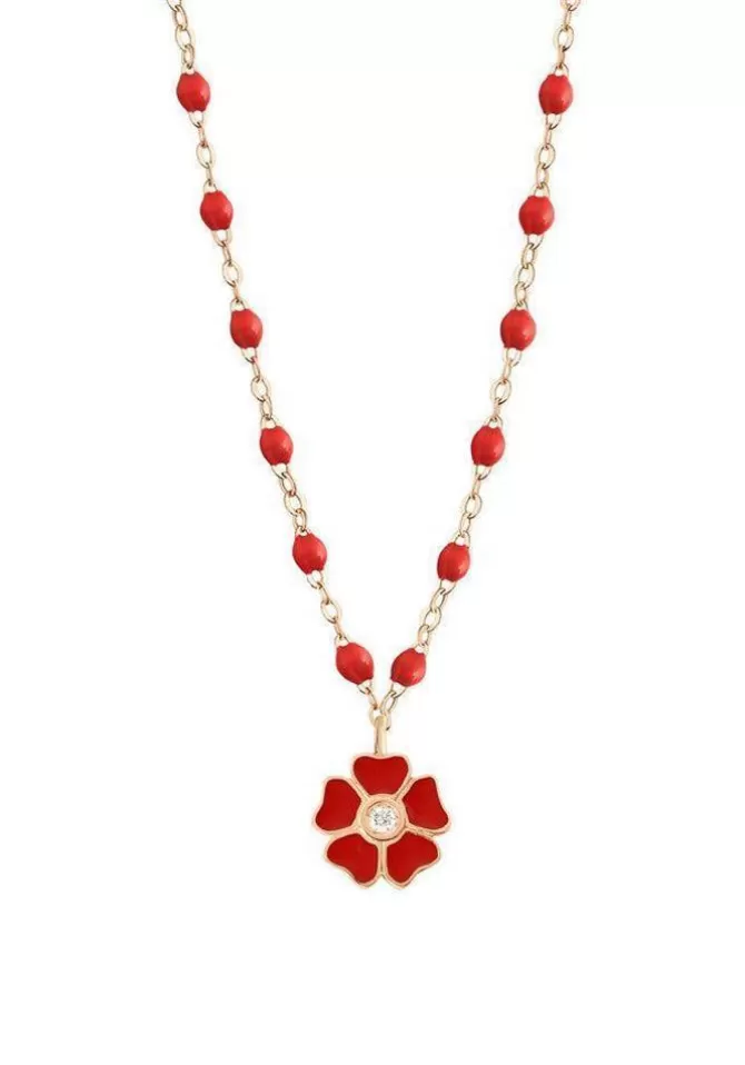 Gigi Clozeau Collier Fleur Or Rose Diamant Et Résines Coquelicot 42cm Fashion