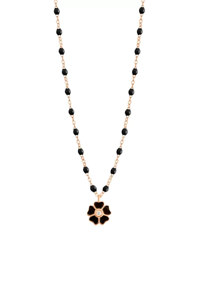 Gigi Clozeau Collier Fleur Or Rose Diamant Et Résines Noir 42cm Store