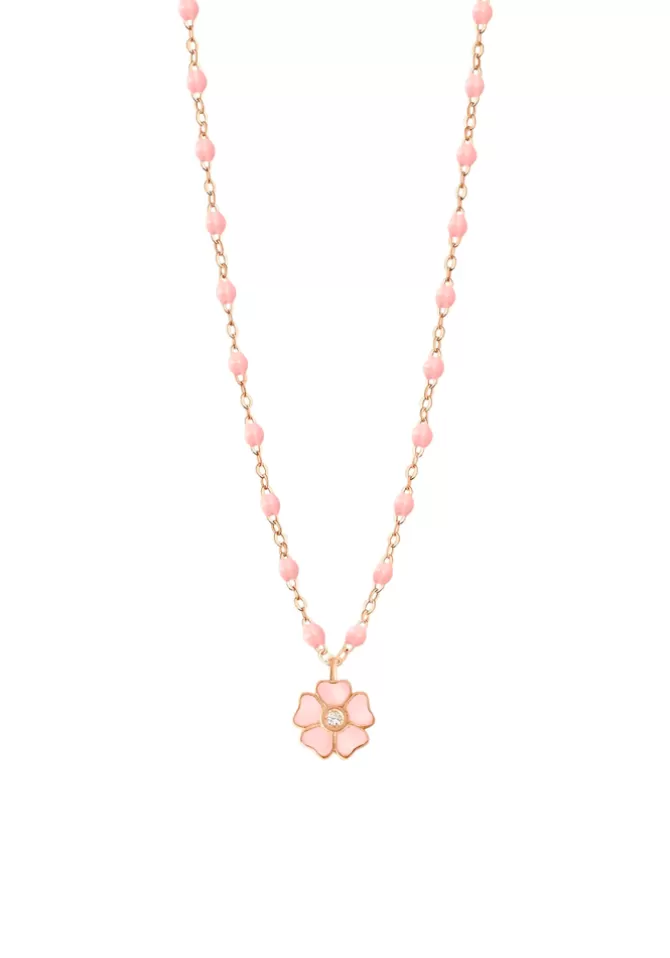 Gigi Clozeau Collier Fleur Or Rose Diamant Et Résines Rose Bébé 42cm Clearance