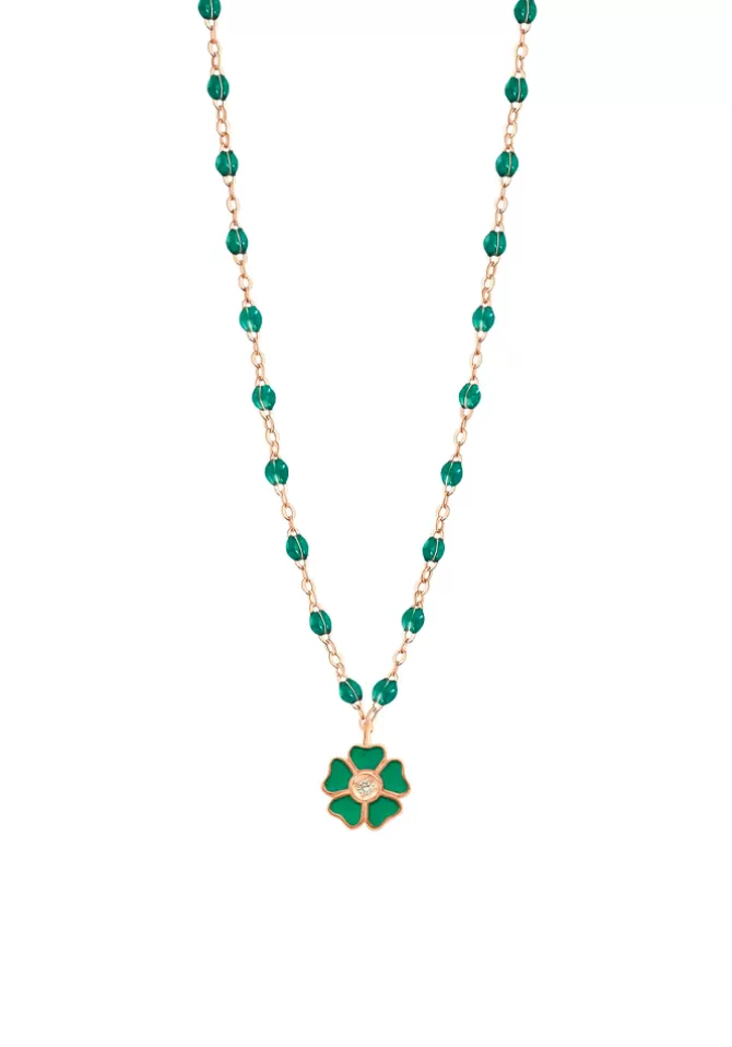 Gigi Clozeau Collier Fleur Or Rose Diamant Et Résines Vert Émeraude 42cm Online