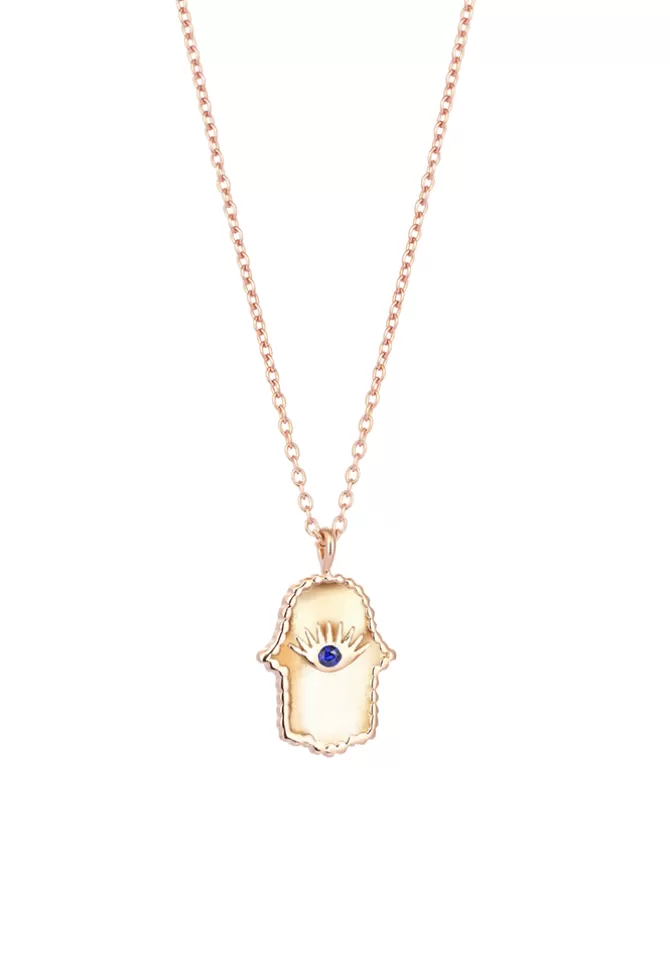 Kismet By Milka Collier Hamsa Main Plein En Saphir Et Or Rose Clearance