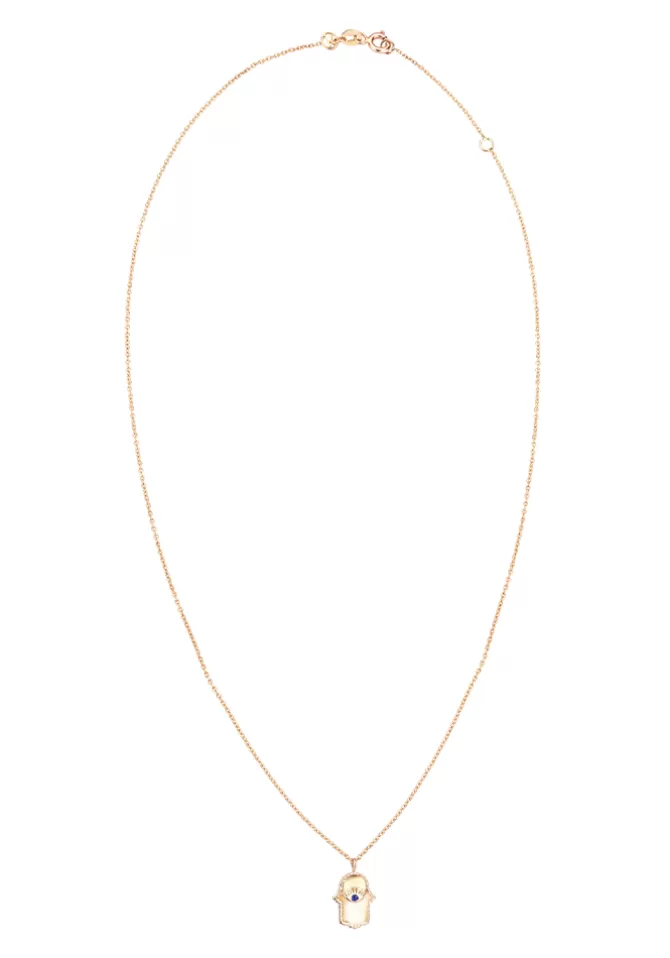 Kismet By Milka Collier Hamsa Main Plein En Saphir Et Or Rose Clearance