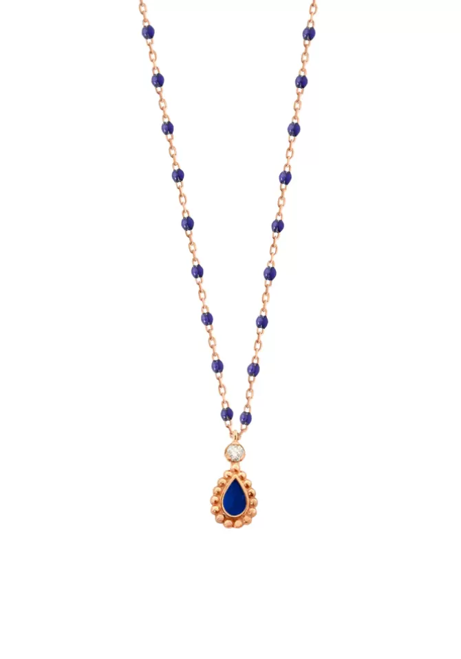 Gigi Clozeau Collier Lucky Cashmere Or Rose Diamant Et Résines Bleu De Prusse 42cm Store