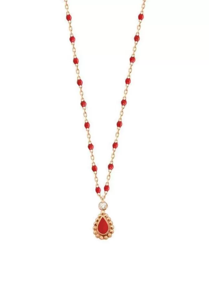Gigi Clozeau Collier Lucky Cashmere Or Rose Diamant Et Résines Coquelicot 42cm Best
