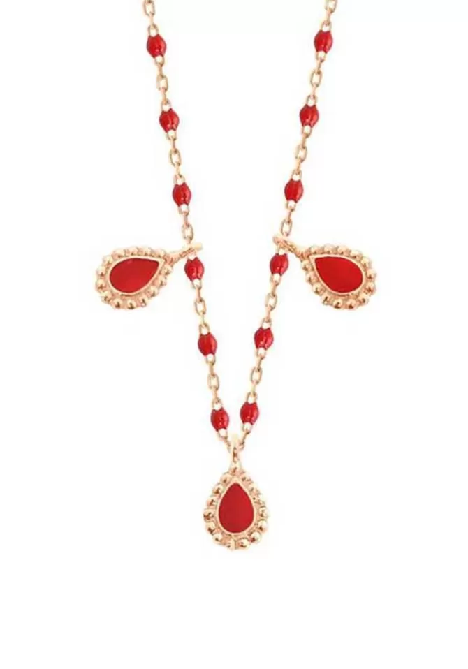 Gigi Clozeau Collier Lucky Cashmere Or Rose Et Résines Coquelicot 42cm Flash Sale