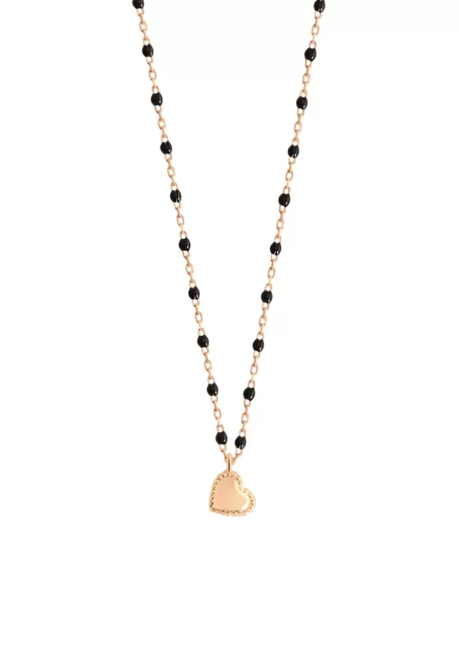 Gigi Clozeau Collier Lucky Coeur Or Rose Et Résine Noir 42cm Clearance