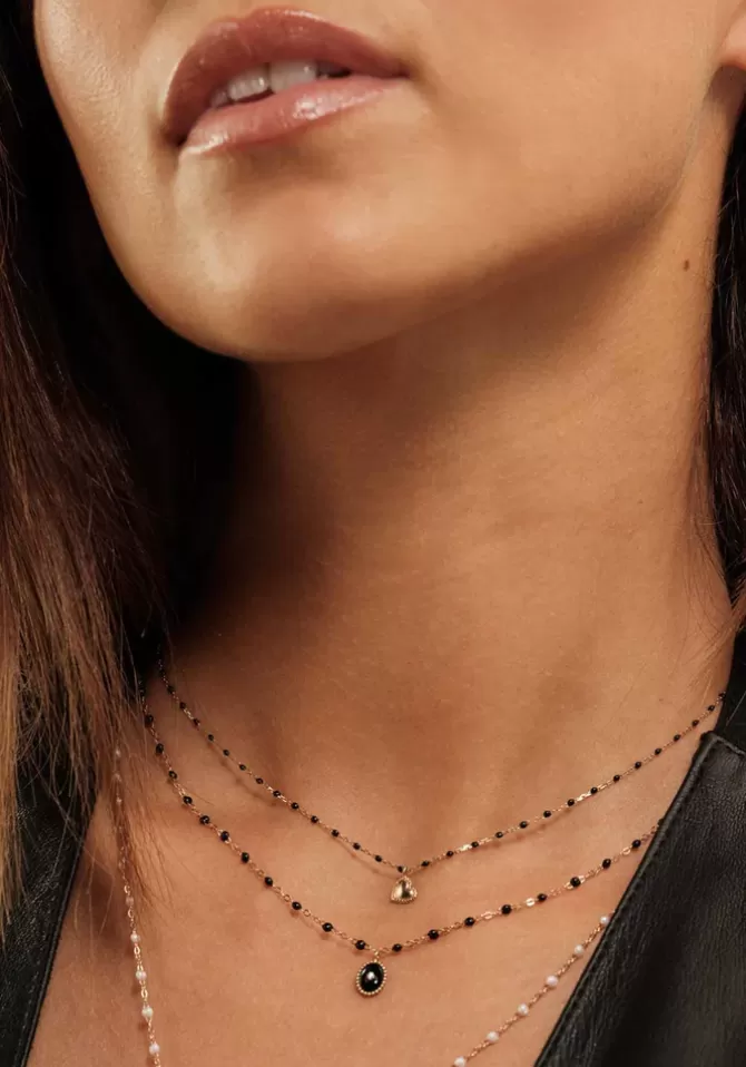 Gigi Clozeau Collier Lucky Coeur Or Rose Et Résine Noir 42cm Clearance