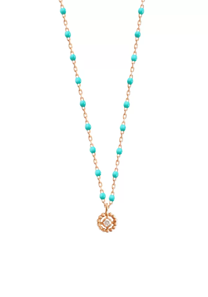 Gigi Clozeau Collier Lucky Puce Mini Gigi Or Rose Diamant Et Résines Turquoise 42cm Online