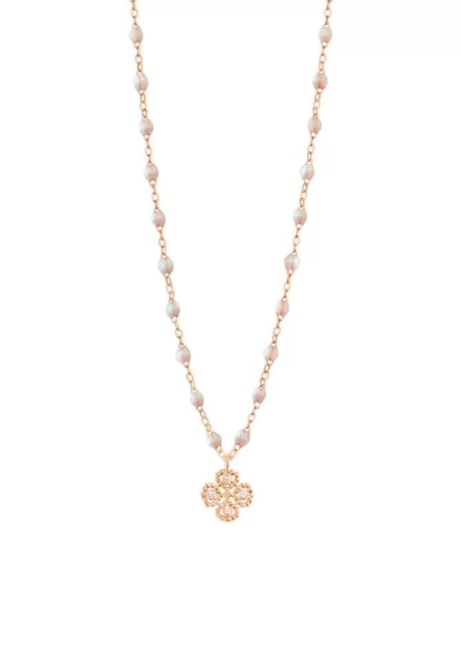Gigi Clozeau Collier Lucky Trèfle Diamants Or Rose Et Résine Opale 42cm Fashion
