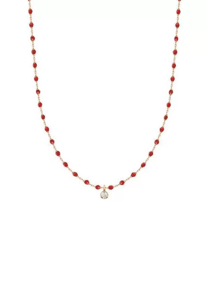 Gigi Clozeau Collier Mini Gigi Or Rose Diamant Et Résine Coquelicot 40cm Fashion