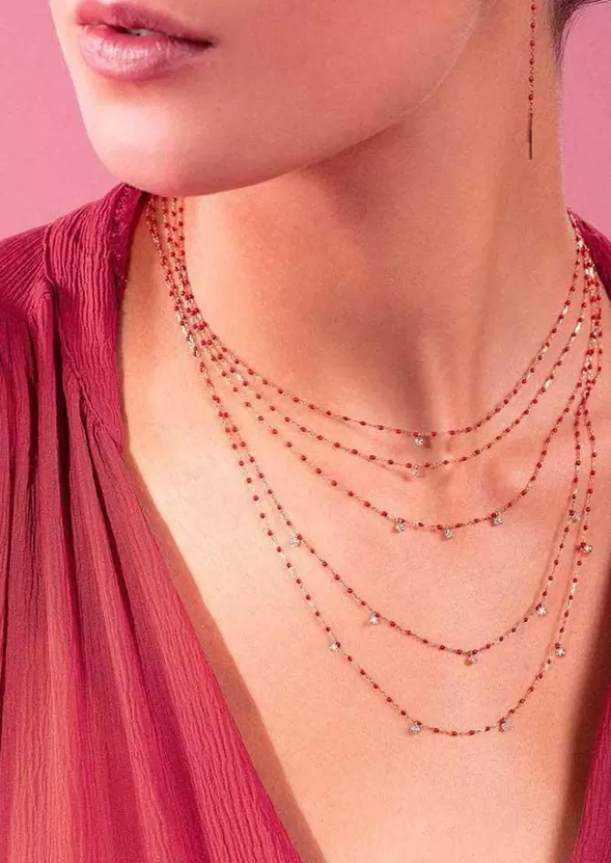 Gigi Clozeau Collier Mini Gigi Or Rose Diamant Et Résine Coquelicot 40cm Fashion