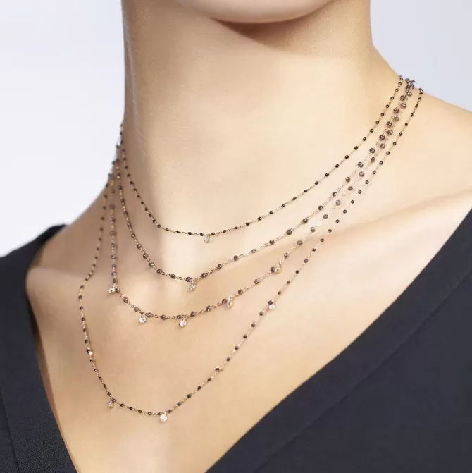 Gigi Clozeau Collier Mini Gigi Or Rose Diamant Et Résines Noir 40cm Online