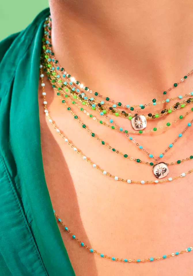 Gigi Clozeau Collier Miss Gigi Or Rose Et Résines Émeraude 42cm Cheap