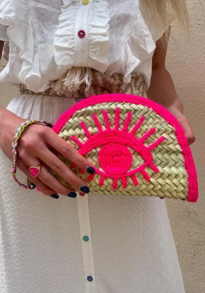 Blush Pochette Oeil En Osier Rose Fluo Store