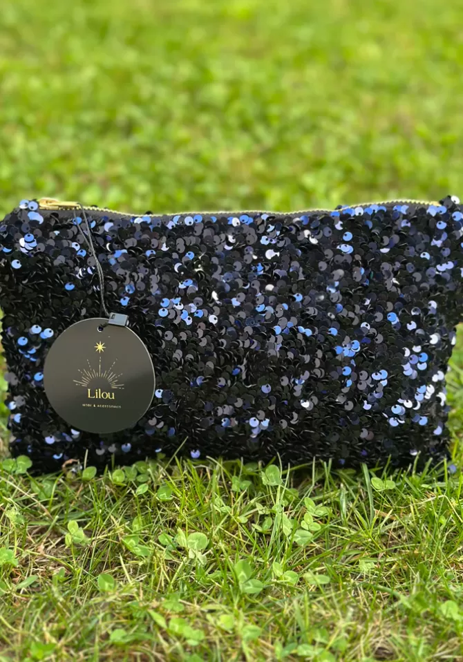 Lilou Pochette Plate Celia Sequins Bleue Fashion